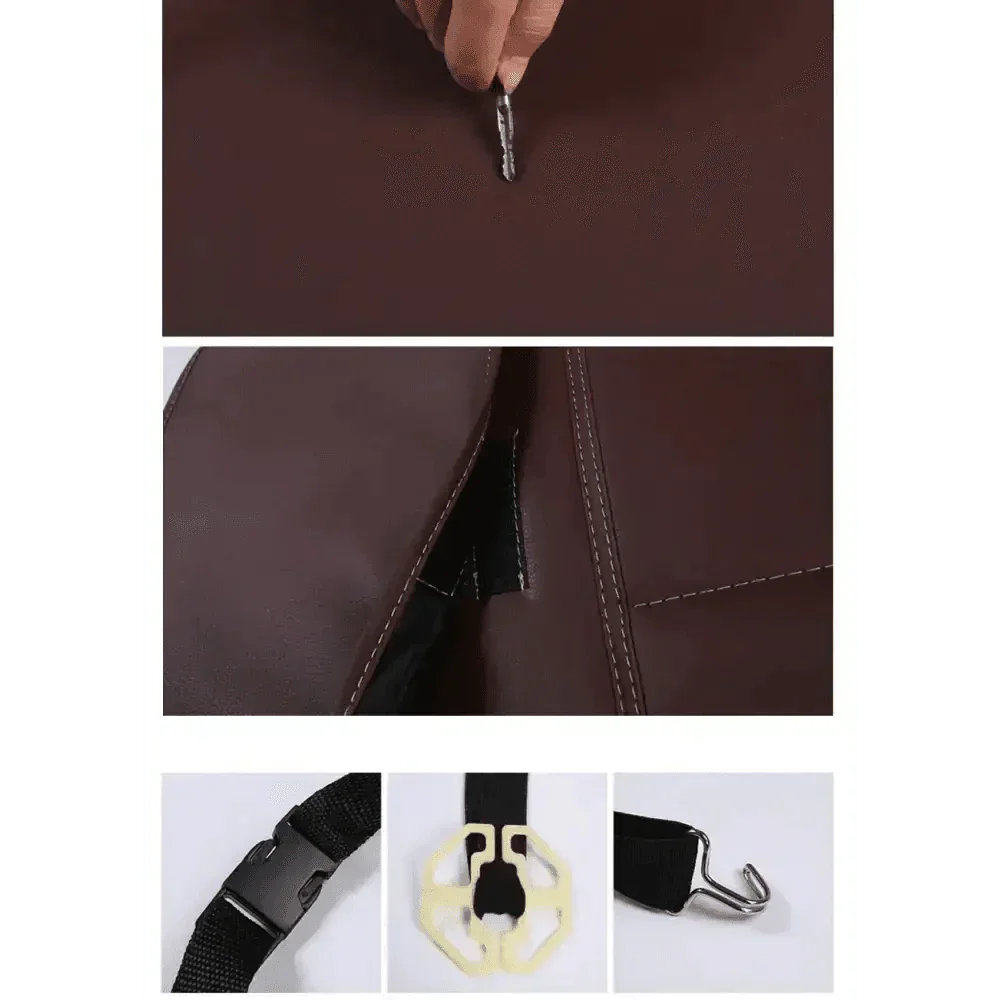 Brown Leather Car Seat Organizer Seametal Anti Kick Pad - GiFTiFY