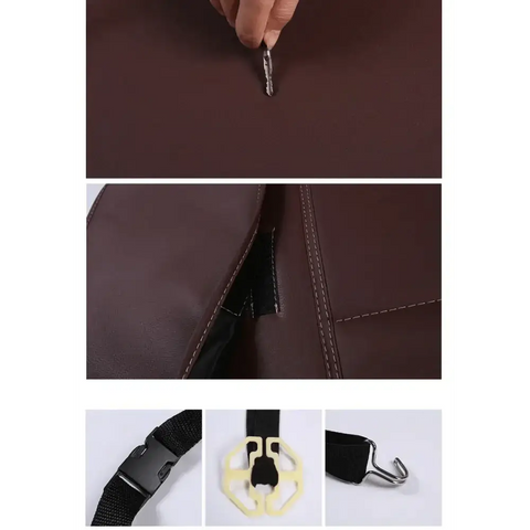 Brown Leather Car Seat Organizer Seametal Anti Kick Pad - GiFiFY