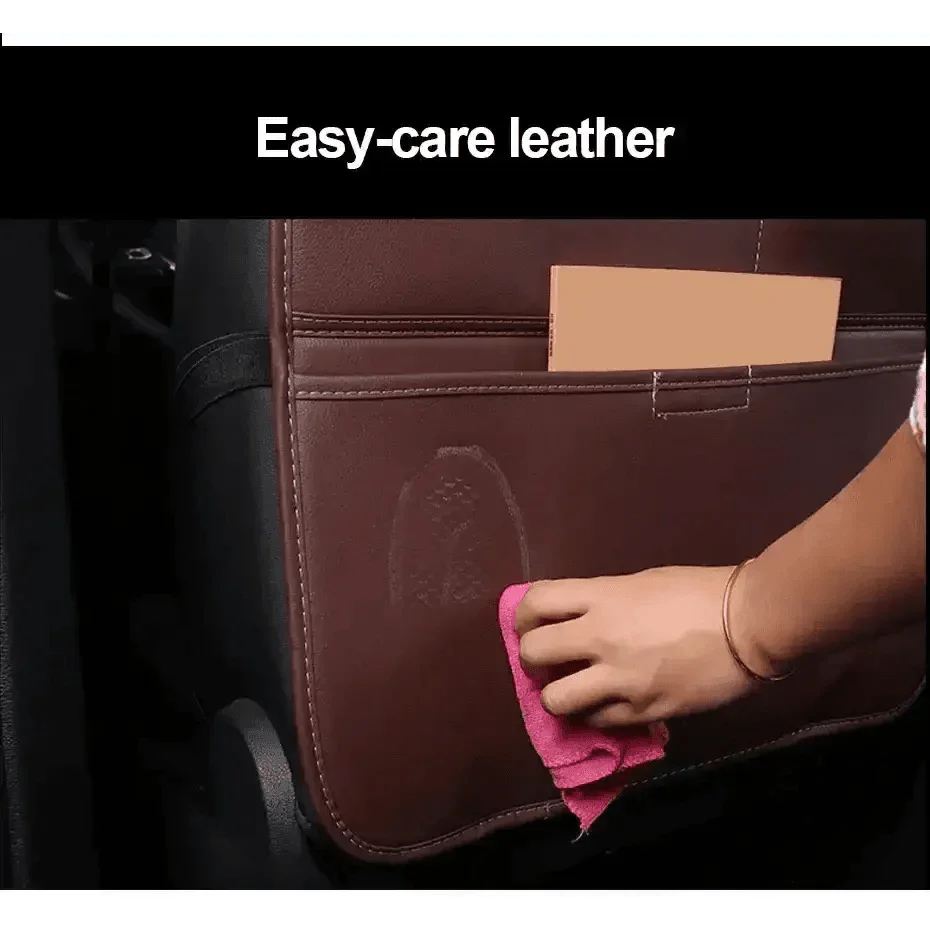 Brown Leather Car Seat Organizer Seametal Anti Kick Pad - GiFTiFY