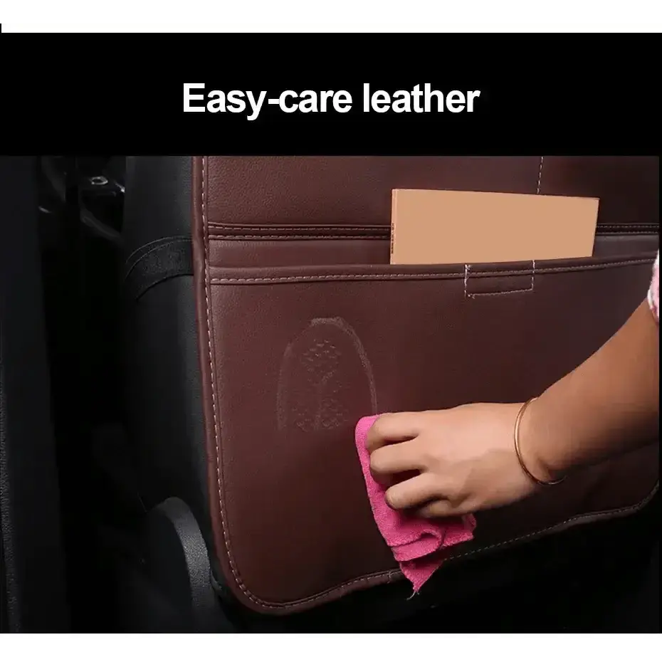 Brown Leather Car Seat Organizer Seametal Anti Kick Pad - GiFiFY