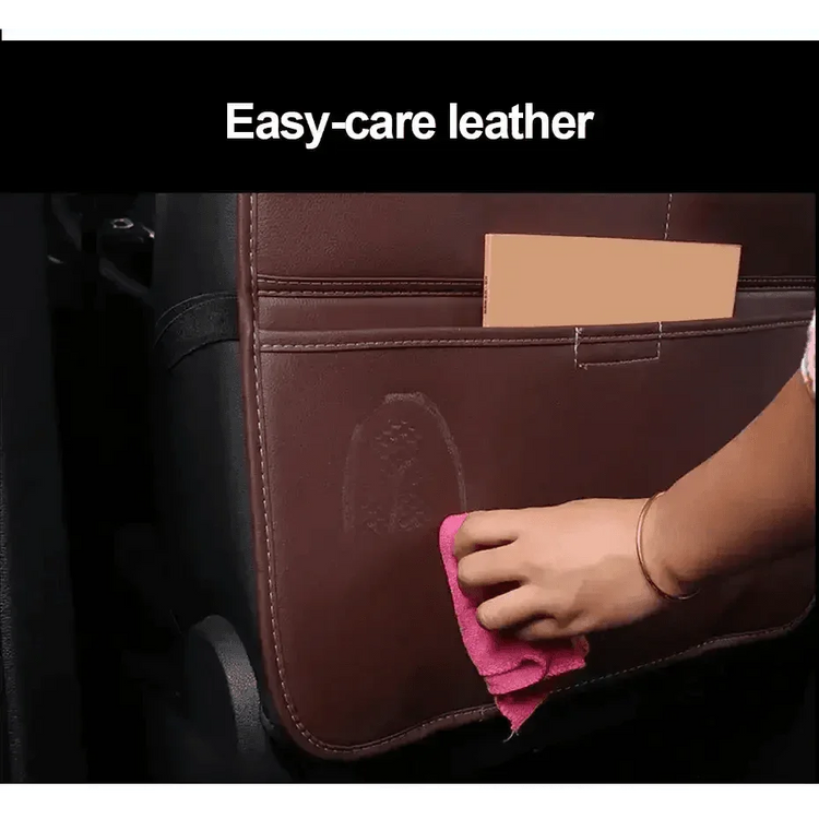 Brown Leather Car Seat Organizer Seametal Anti Kick Pad - GiFTiFY