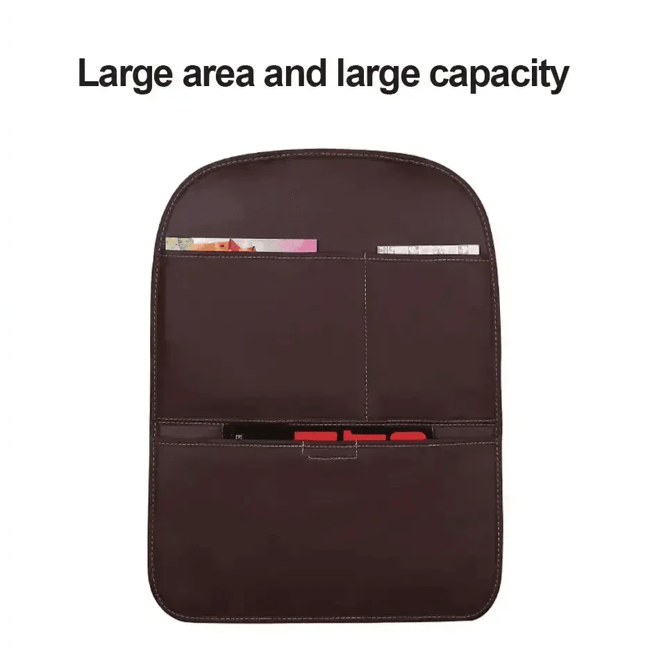 Brown Leather Car Seat Organizer Seametal Anti Kick Pad - GiFTiFY