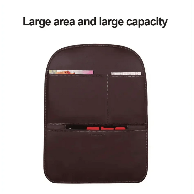 Brown Leather Car Seat Organizer Seametal Anti Kick Pad - GiFTiFY