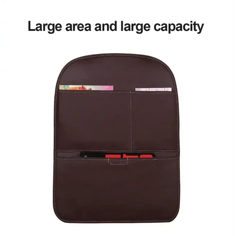 Brown Leather Car Seat Organizer Seametal Anti Kick Pad - GiFiFY