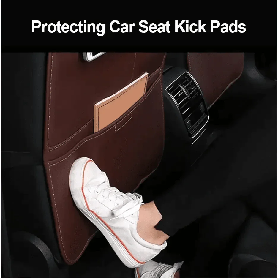 Brown Leather Car Seat Organizer Seametal Anti Kick Pad - GiFTiFY
