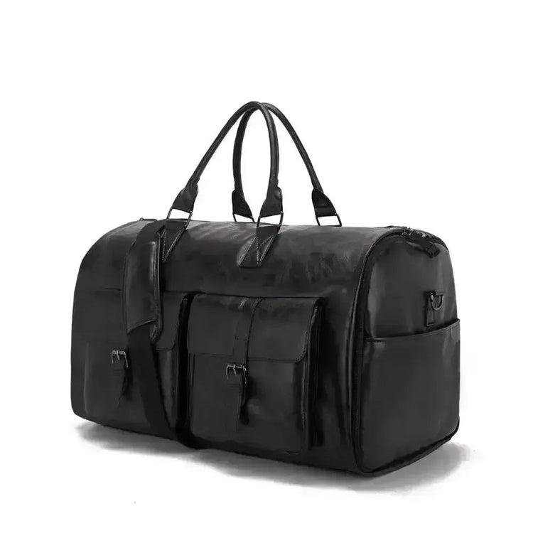 Brown Leather Duffel Bag Portable Garment Bag - GiFTiFY
