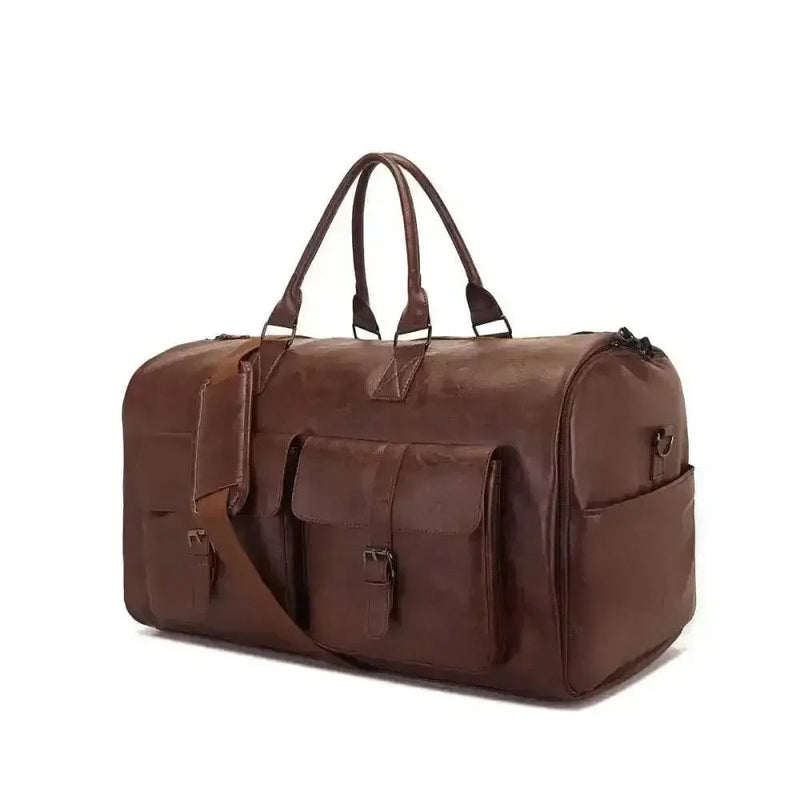 Brown Leather Duffel Bag Portable Garment Bag Trvel Garment Bag by CJ