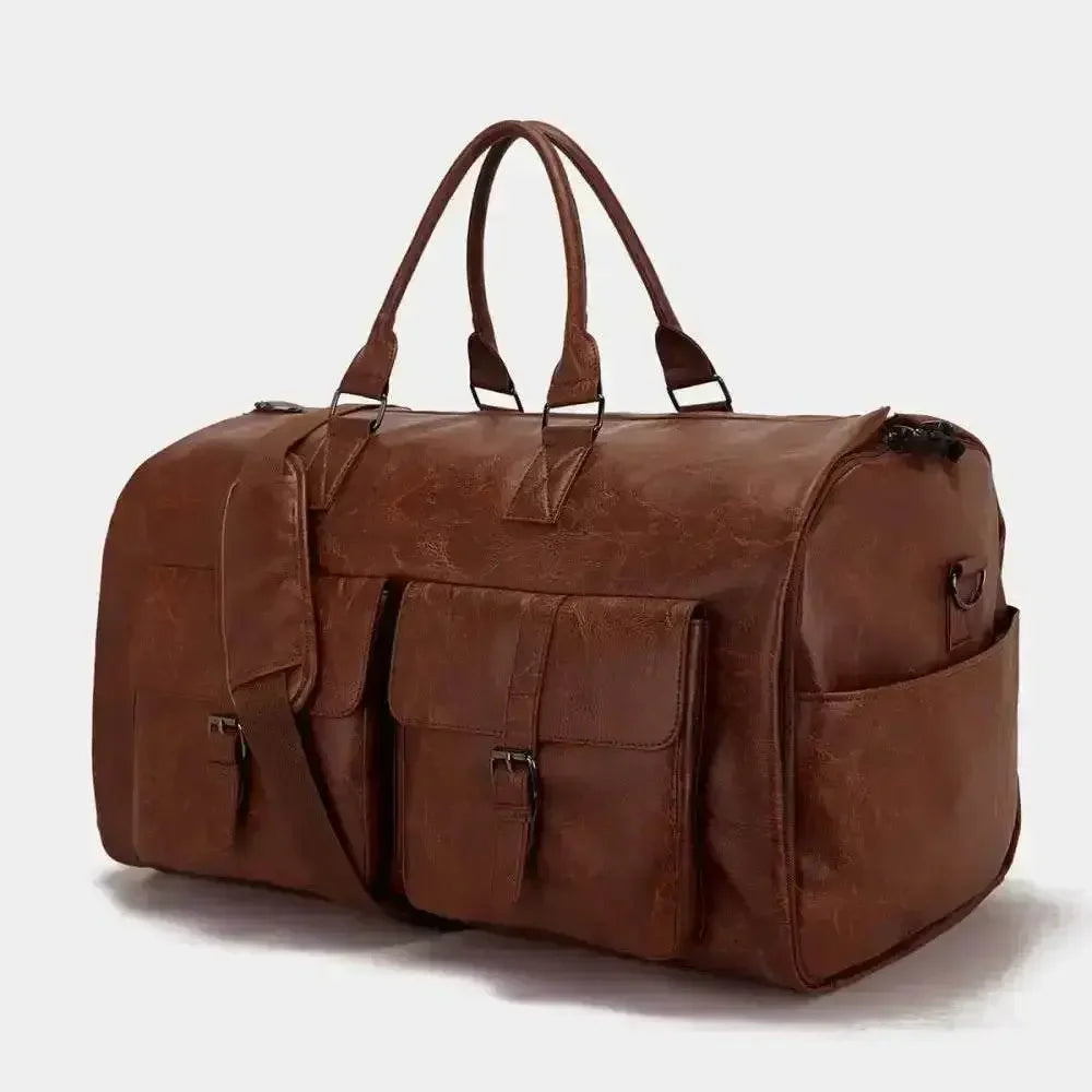 Brown Leather Duffel Bag Portable Garment Bag - GiFTiFY