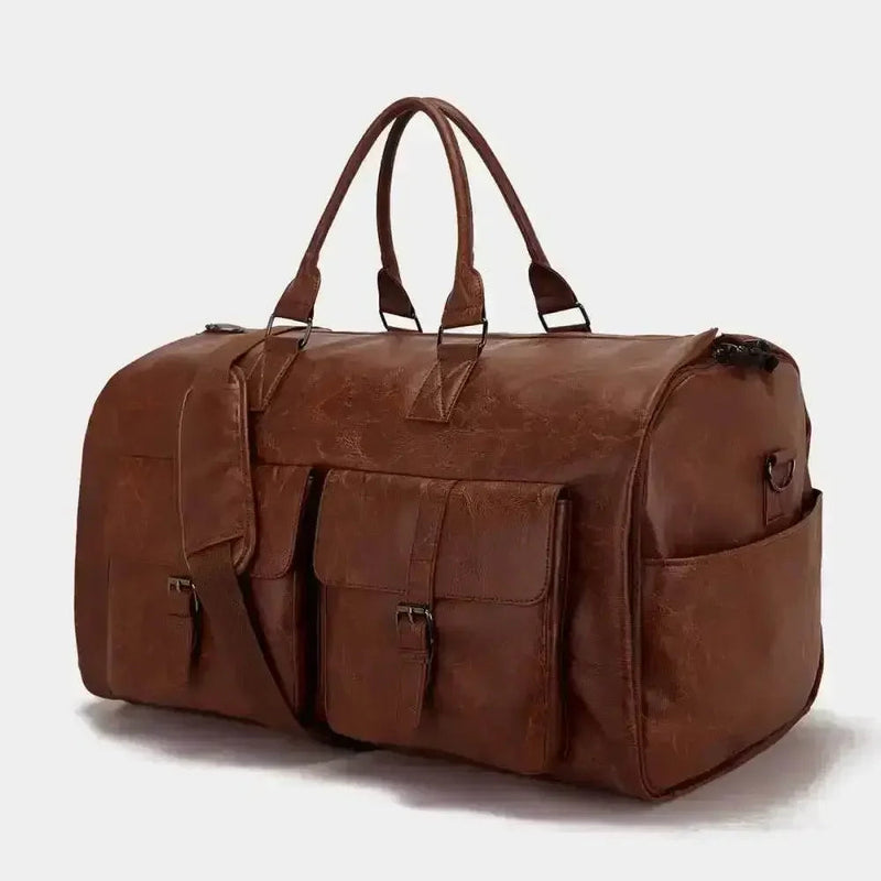 Brown Leather Duffel Bag Portable Garment Bag Trvel Garment Bag by CJ