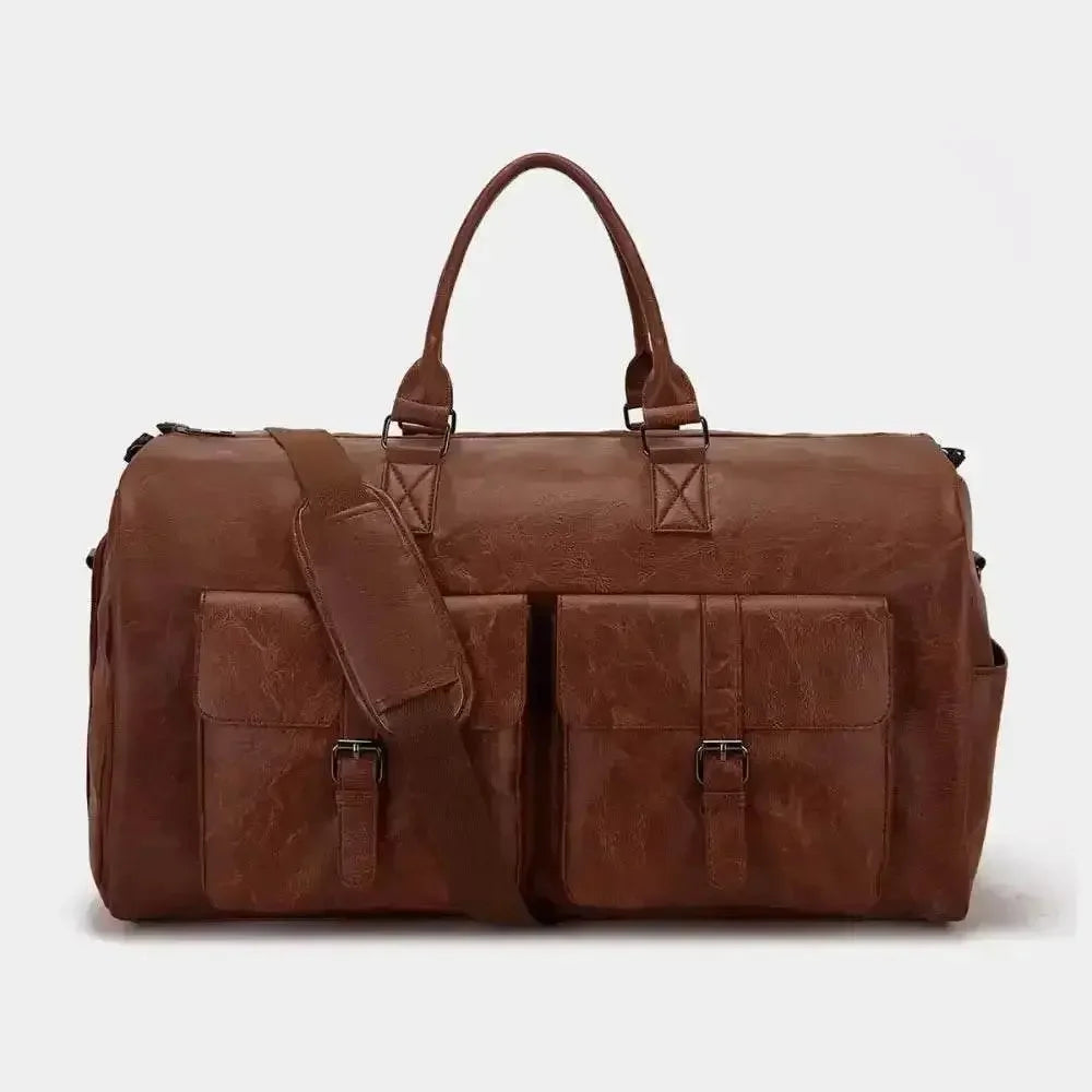 Brown Leather Duffel Bag Portable Garment Bag - GiFTiFY
