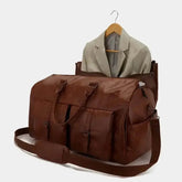 Brown Leather Duffel Bag Portable Garment Bag - GiFTiFY