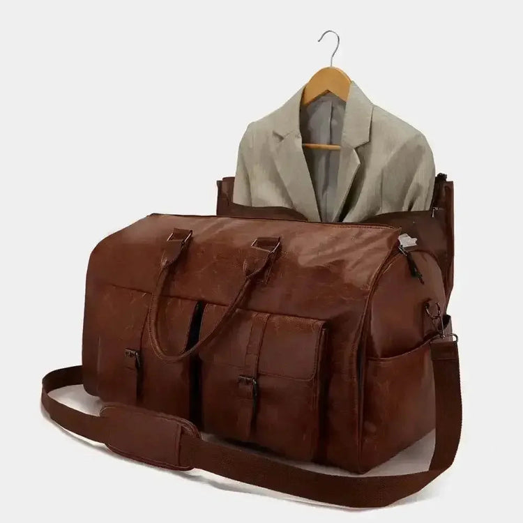 Brown Leather Duffel Bag Portable Garment Bag - GiFTiFY