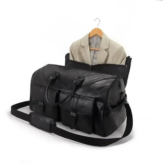 Brown Leather Duffel Bag Portable Garment Bag - GiFTiFY