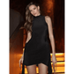 Brown Pleat Women Mini Vestidos Elegant Draped Ruched Turtleneck Sleeveless Slim Fit Dresses Summer Woman Club Party Short Dress - GiFTiFY