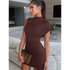Brown Pleat Women Mini Vestidos Elegant Draped Ruched Turtleneck Sleeveless Slim Fit Dresses Summer Woman Club Party Short Dress - GiFTiFY