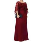 Burgundy Lace Evening Gown Long Sleeve Lace Bride Dress Floor Custom Size - GiFTiFY