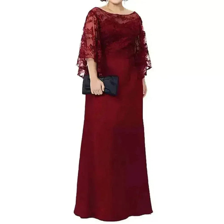 Burgundy Lace Evening Gown Long Sleeve Lace Bride Dress Floor Custom Size - GiFTiFY