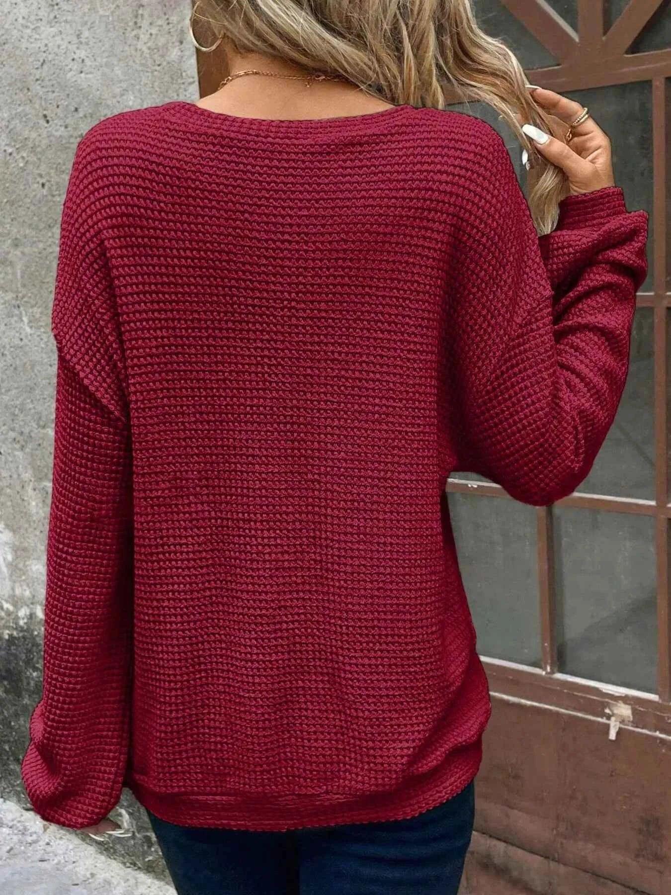 Plus Size Relaxed Fit Waffle Knit Round Neck T-Shirt
