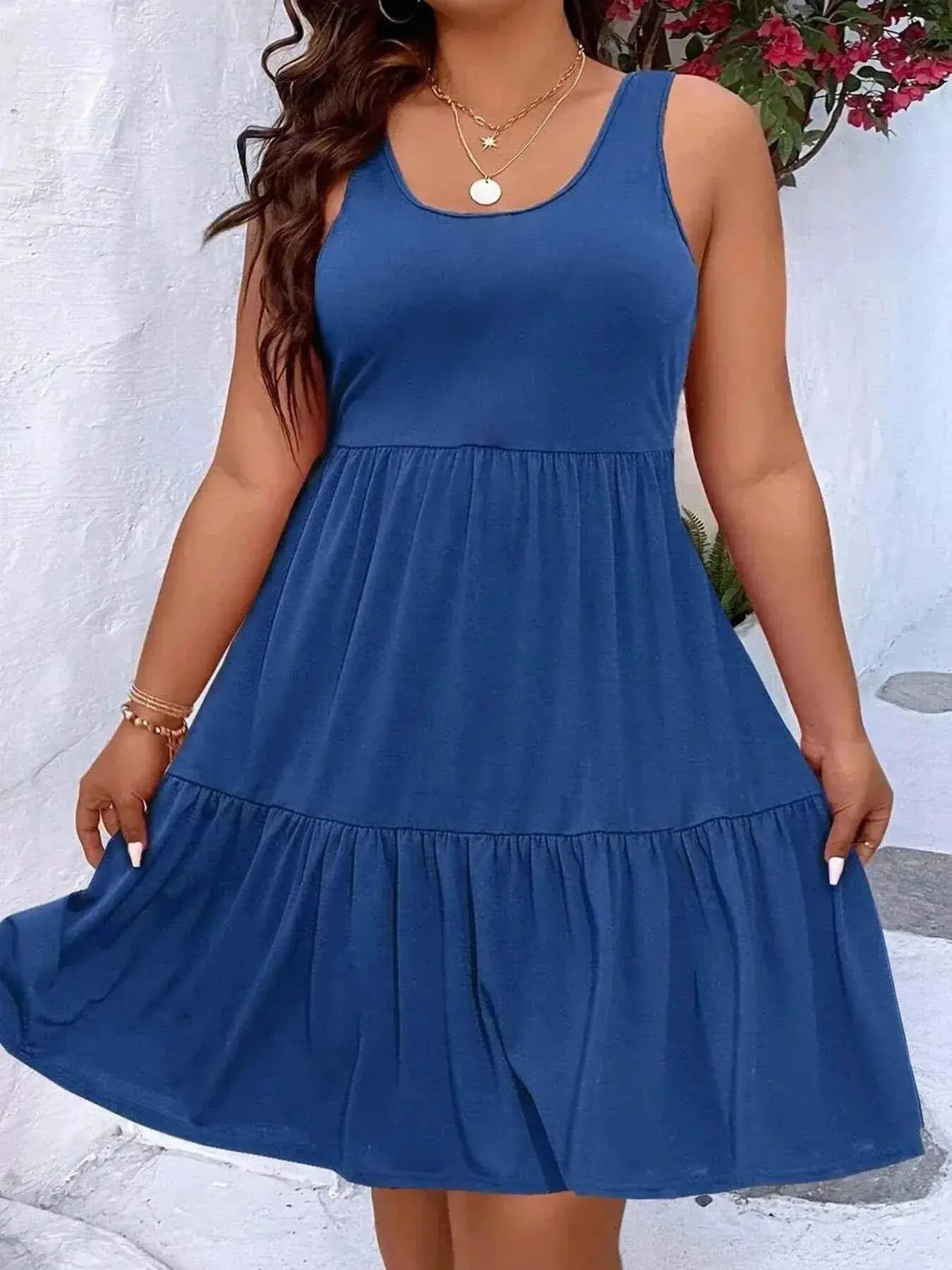 Plus Size Tiered Scoop Neck Tank Dress