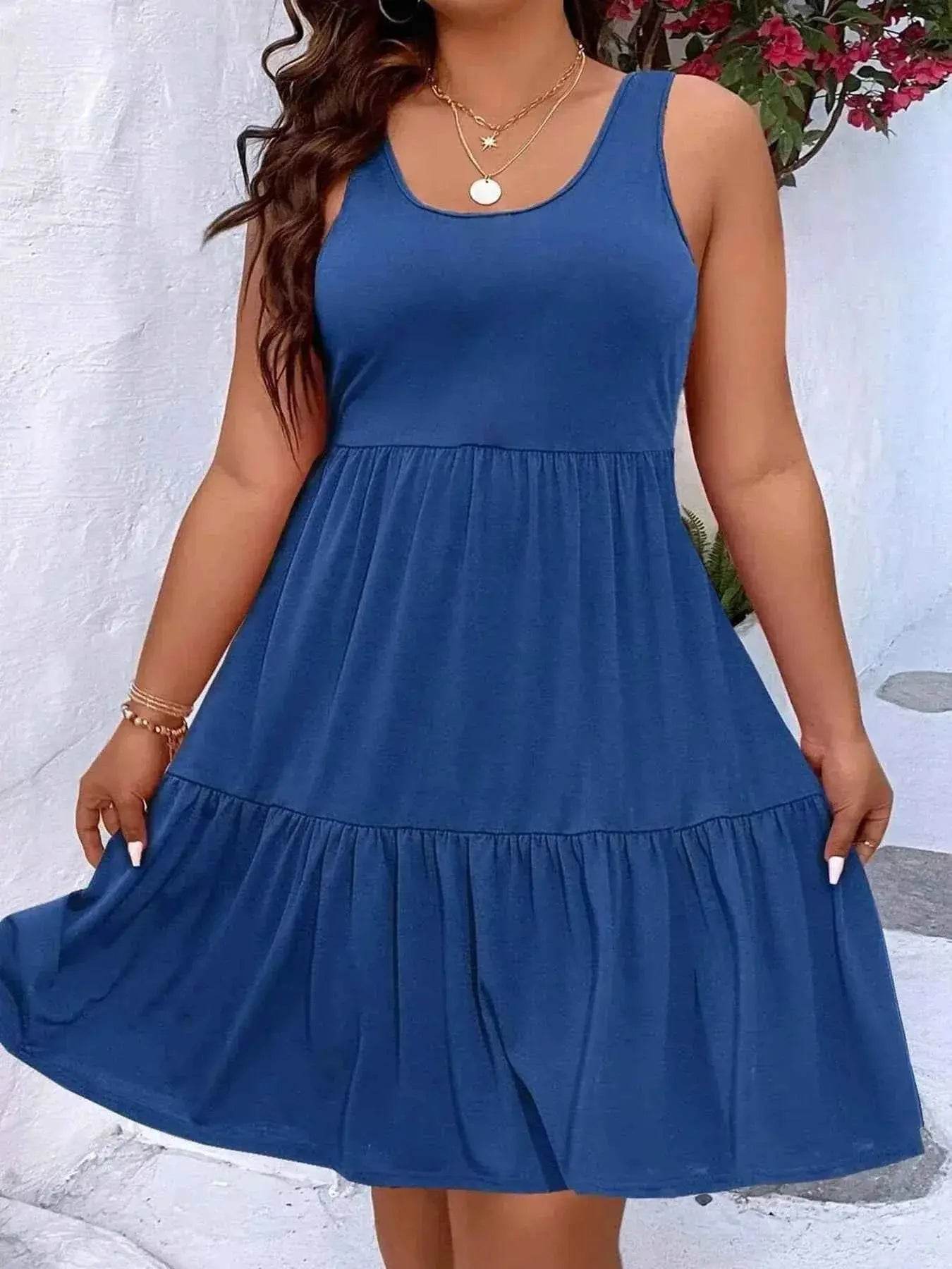 Plus Size Tiered Scoop Neck Tank Dress - GiFTiFY