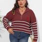 Plus Size Zip-Up Striped Sweater