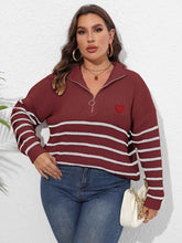 Plus Size Zip-Up Striped Sweater - GiFTiFY