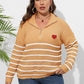 Plus Size Zip-Up Striped Sweater - GiFTiFY