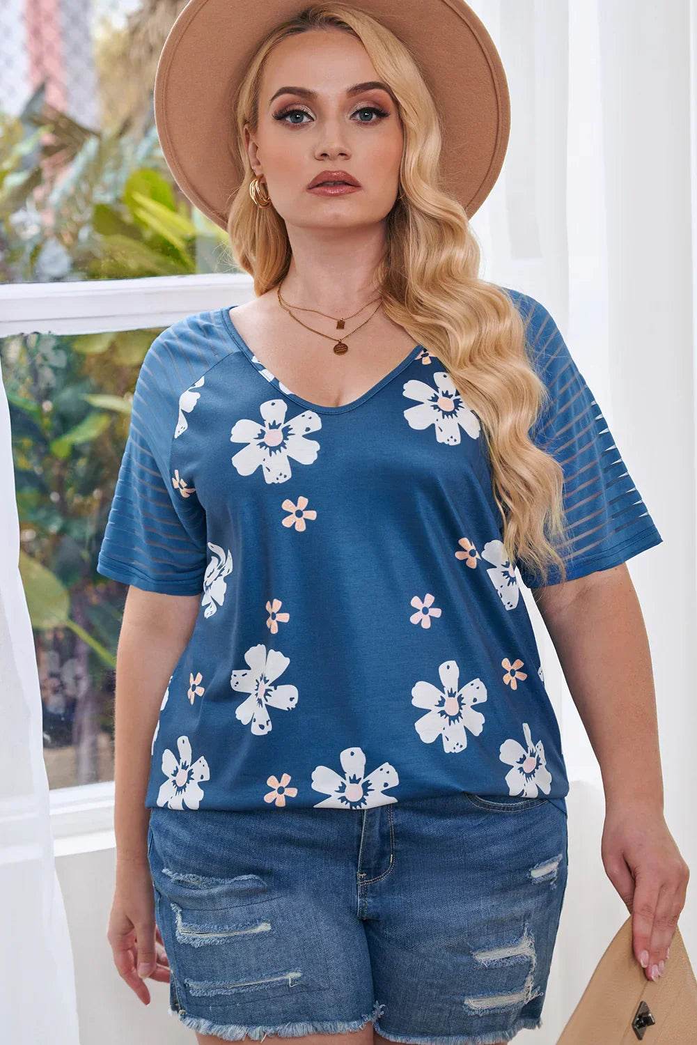 Plus Size V-Neck Raglan Sleeve Tee - GiFTiFY
