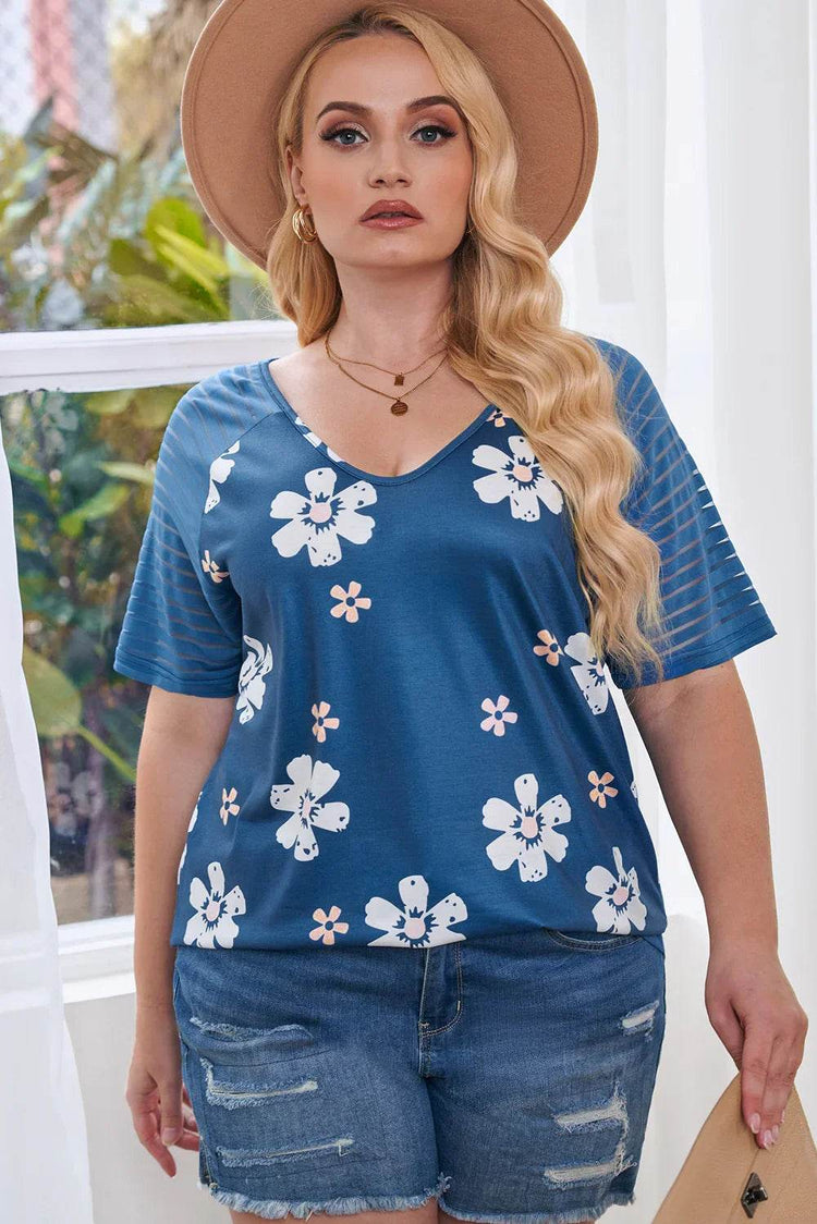 Plus Size V-Neck Raglan Sleeve Tee - GiFTiFY