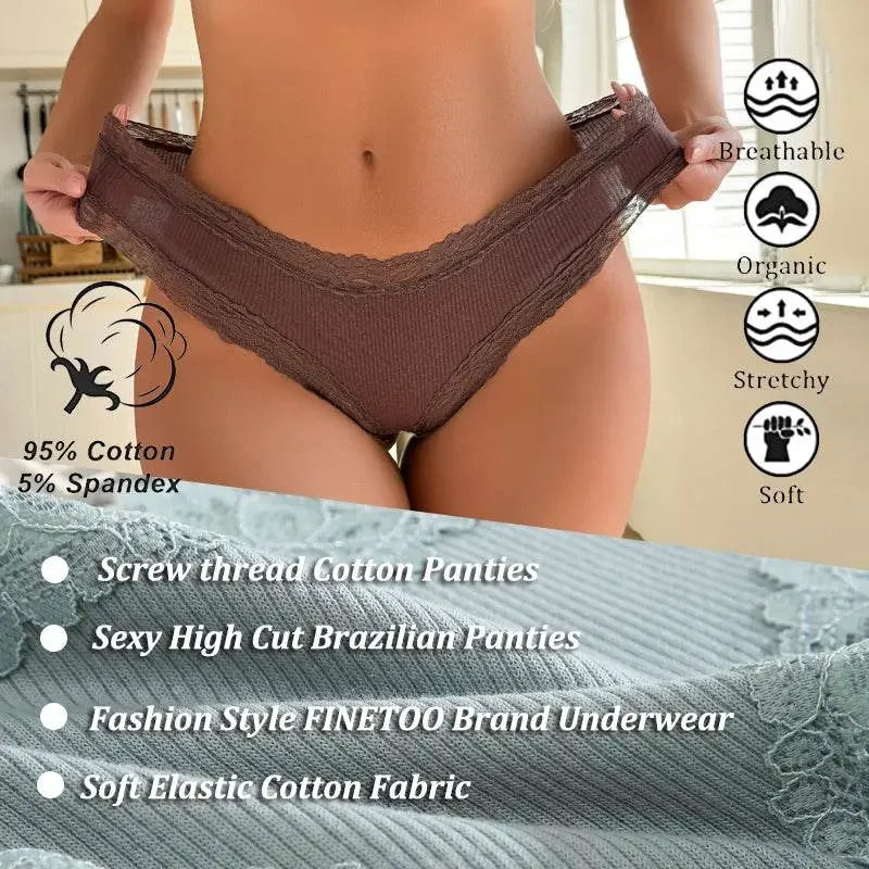 5PCS Lace Cotton Brazilian Panties Lace Cotton Brazilian Panties by Dropshee