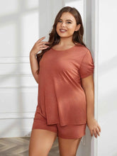 Plus Size Round Neck Short Sleeve Two-Piece Loungewear Set - GiFTiFY