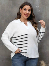 Plus Size Striped V-Neck Sweater - GiFTiFY