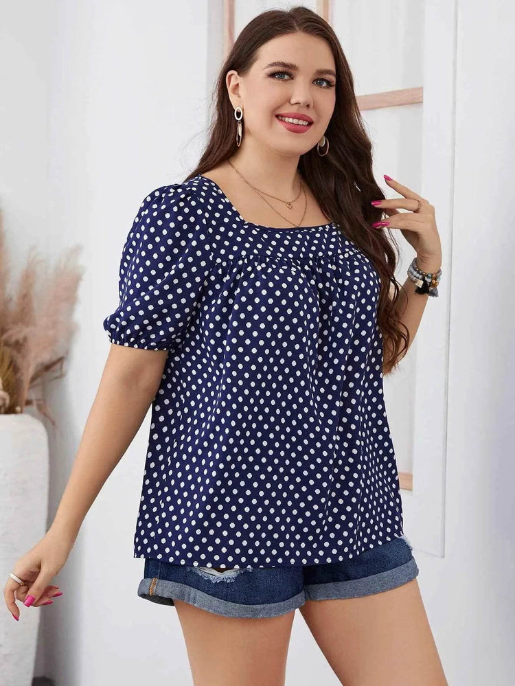 Honey Plus Size Polka Dot Square Neck Blouse - GiFTiFY