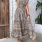 Plus Size Printed V-Neck Short Sleeve Midi Dress - GiFTiFY