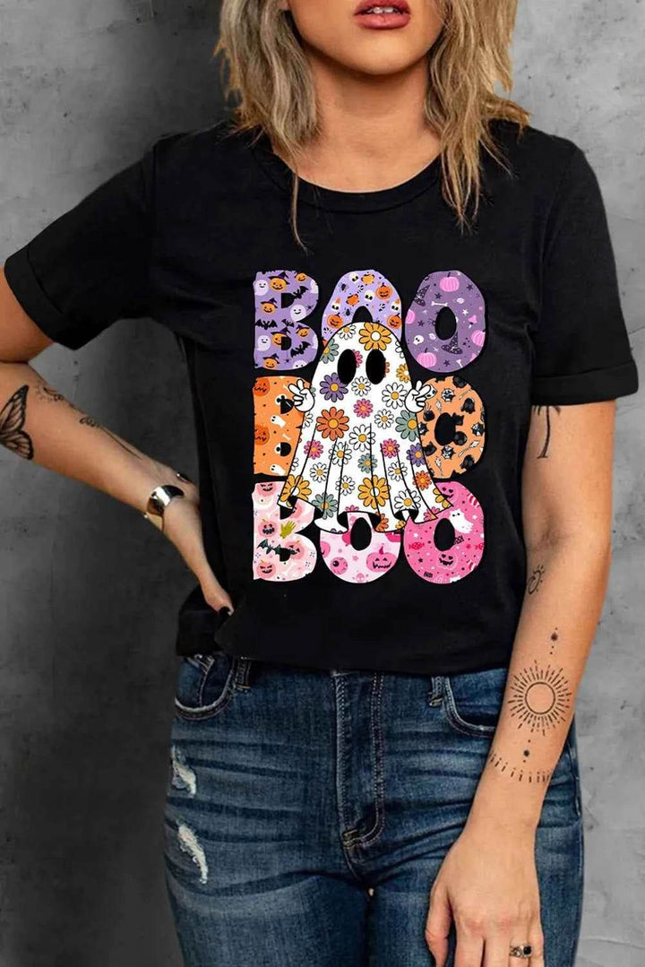 BOO Ghost Graphic Round Neck Short Sleeve T-Shirt - GiFTiFY