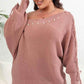 Plus Size One Shoulder Beaded Sweater - GiFTiFY
