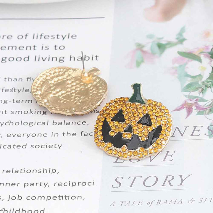 Demon Pumpkin Rhinestone Alloy Earrings - GiFTiFY