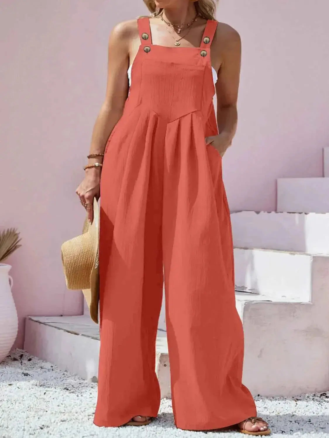 Plus Size Square Neck Wide Leg Overalls