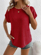 Plus Size Ribbed Texture Short Sleeve T-Shirt - GiFTiFY