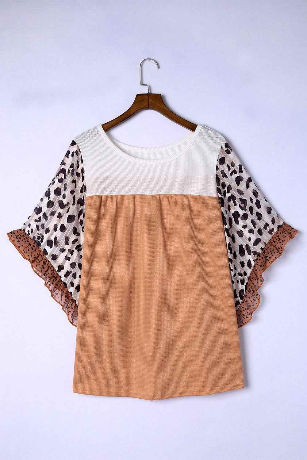 Plus Size Printed Color Block Ruffled Blouse - GiFTiFY