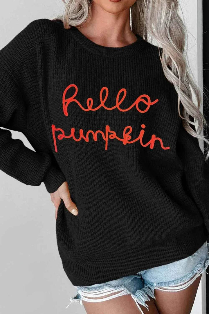 HELLO PUMPKIN Round Neck Long Sleeve Sweater - GiFTiFY