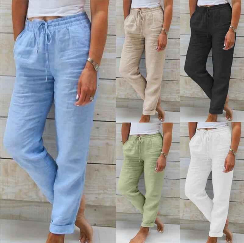 Women's Elastic Waist Solid Color Cotton Pants mutual by mutualdropshopping