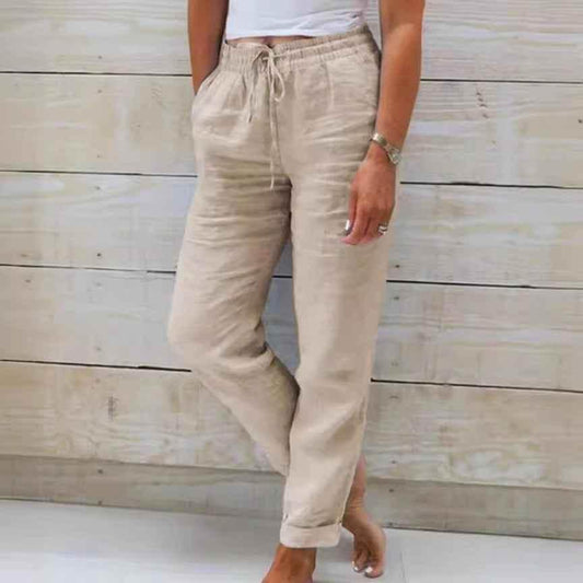Women's Elastic Waist Solid Color Cotton Pants - GiFTiFY