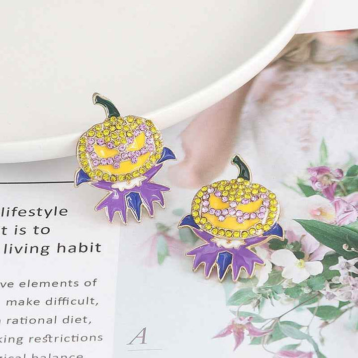 Demon Pumpkin Rhinestone Alloy Earrings - GiFTiFY