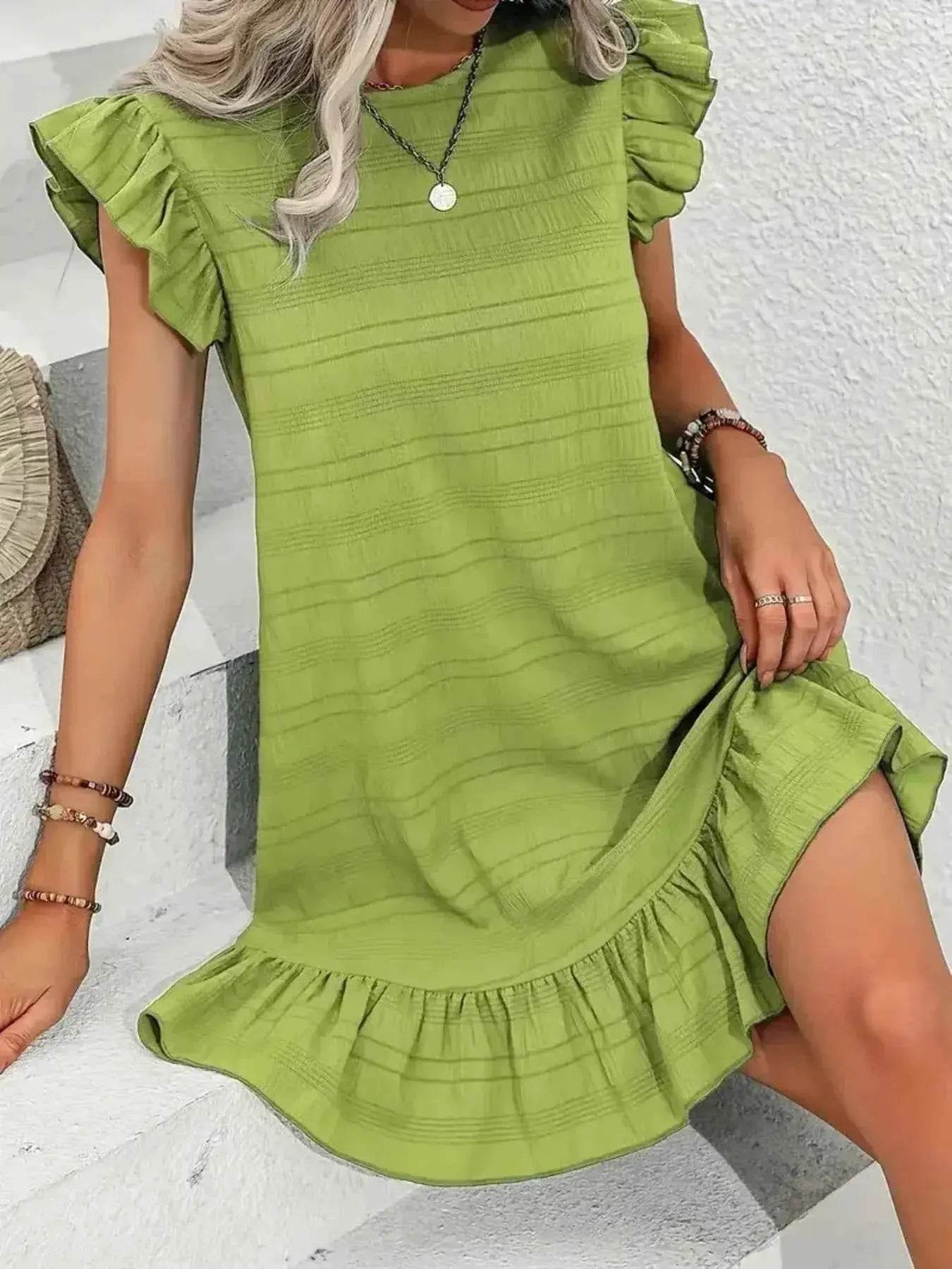 Plus Size Ruffle Hen Cap Sleeve Mini Dress - GiFTiFY