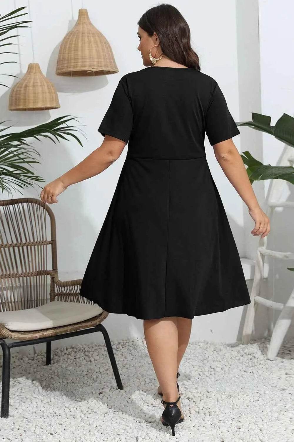 Plus Size Round Neck Openwork Dress - GiFTiFY
