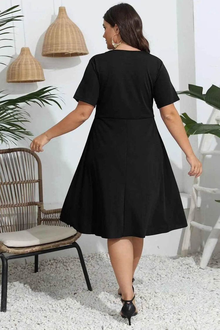 Plus Size Round Neck Openwork Dress - GiFTiFY