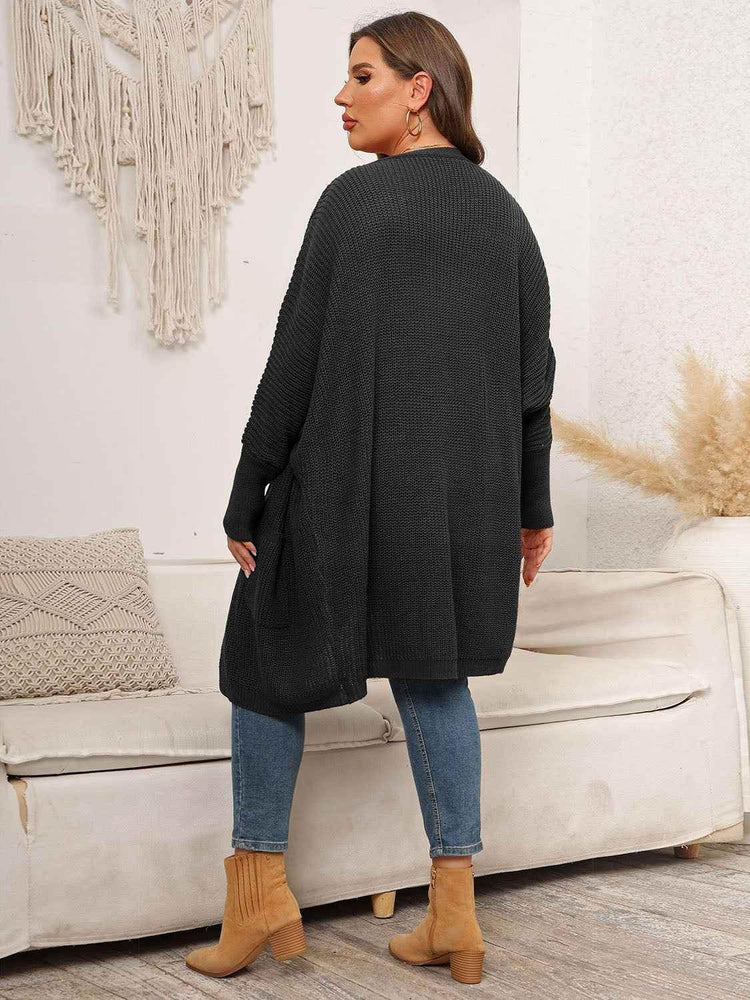 Plus Size Open Front Cardigan With Pockets - GiFTiFY