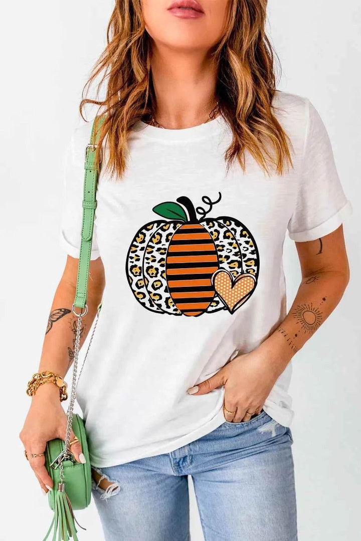 Pumpkin Graphic Round Neck Short Sleeve T-Shirt - GiFTiFY