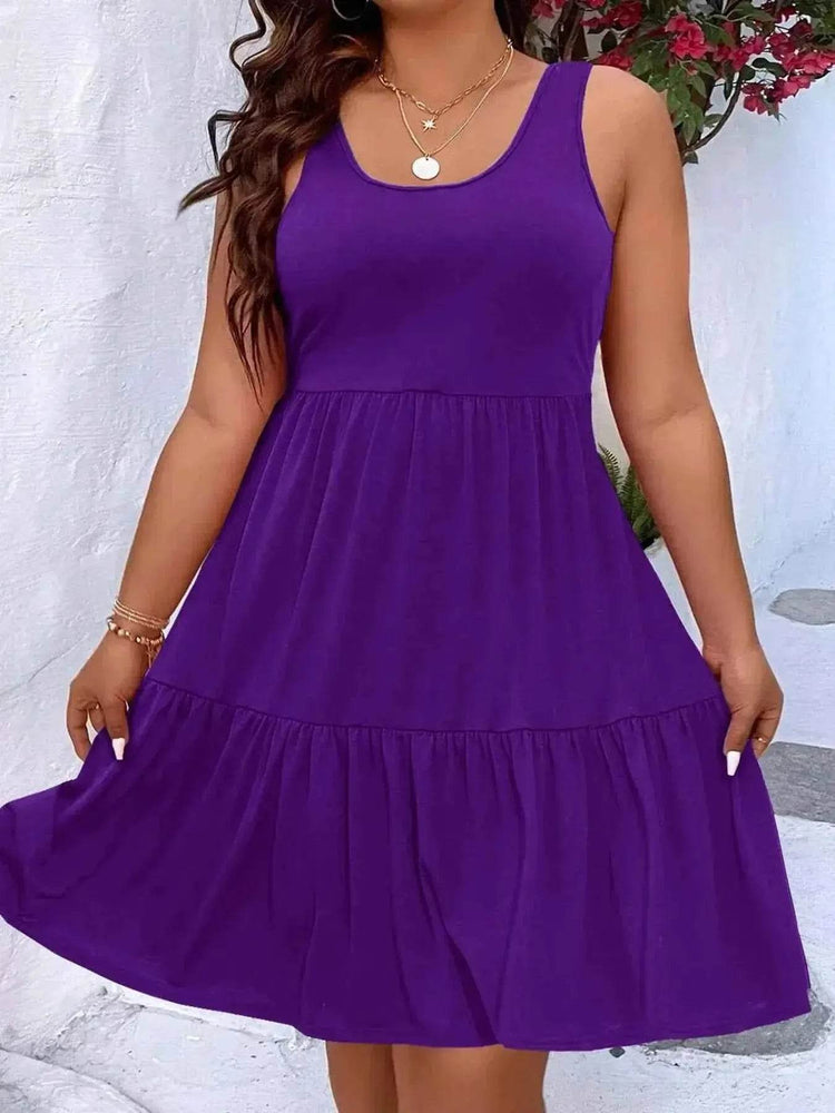 Plus Size Tiered Scoop Neck Tank Dress - GiFTiFY